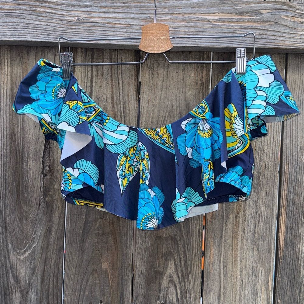 TRINA TURK SWIM Pirouette Off The Shoulder Ruffle Bandeau Swim Top Size 14 - Picture 6 of 8